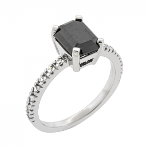 Λευκόχρυσο μονόπετρο δαχτυλίδι 18K με μαύρο διαμάντι 2.05ct. RD20076