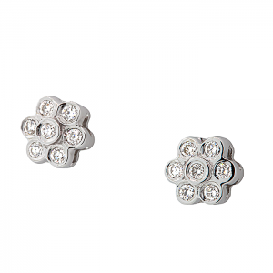 Σκουλαρίκια λευκόχρυσα ροζέτες με διαμάντια 0.12ct σε 18 καράτια. SK20123