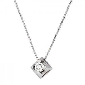 Λευκόχρυσο μενταγιόν με διαμάντι 0.15ct και αλυσίδα 18 καράτια. MD20129