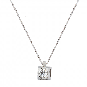 Λευκόχρυσο μενταγιόν με διαμάντι 0.20ct και αλυσίδα 18 καράτια. MD20130