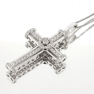 Λευκόχρυσος σταυρός με διαμάντια 0.42ct και αλυσίδα σε 18 καράτια.CR2606