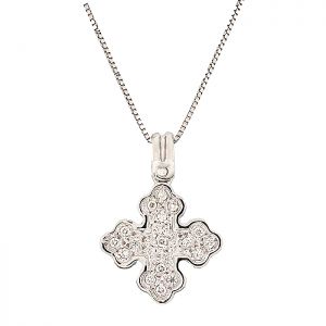Βυζαντινό στυλ λευκόχρυσος σταυρός με διαμάντια 0.10ct με αλυσίδα σε 18 καράτια.CR02648