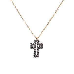 Μικρός σταυρός με μαύρα διαμάντια και αλυσίδα σε ροζ χρυσό Κ18. MD3258