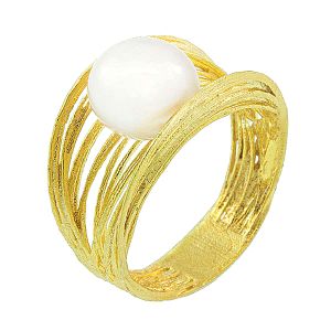 Εντυπωσιακό χειροποίητο χρυσό δαχτυλίδι με φυσικό μαργαριτάρι σε 14 καράτια. RZ4154