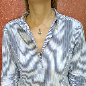 Γυναικείος σταυρός λευκόχρυσος 14 καράτια με ζιργκόν. CRS04507