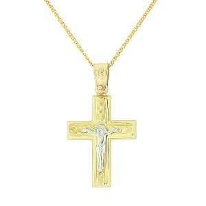 Χρυσός ανδρικός σταυρός με τον Εσταυρωμένο και αλυσίδα στα 14 καράτια. CRA04537