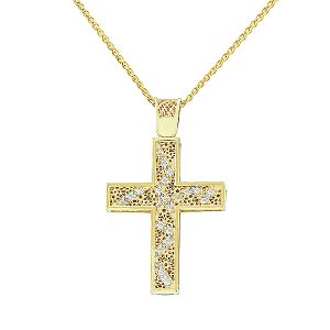 Χρυσός γυναικείος σταυρός 2 όψεων σε 14καράτια σετ με αλυσίδα. CRK4953