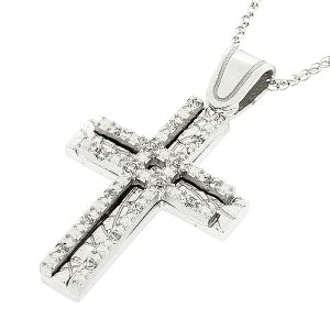 Λευκόχρυσος γυναικείος σταυρός σετ με αλυσίδα 14 καράτια.CRS5069