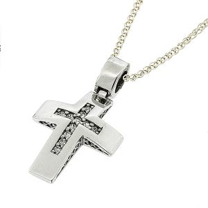 Λευκόχρυσος γυναικείος σταυρός με αλυσίδα σε 14 καράτια. CRS5098