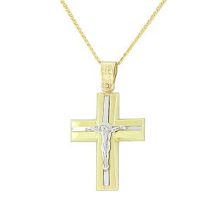 Εντυπωσιακός χρυσός ανδρικός σταυρός με τον Εσταυρωμένο και αλυσίδα στα 14 καράτια. CRA05306