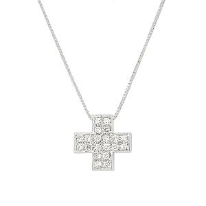 Λευκόχρυσος σταυρός με αλυσίδα 18Κ με διαμάντια 0.19ct . CR6397