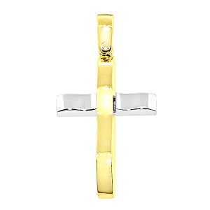 Μοντέρνος σταυρός σε λευκό και κίτρινο χρυσό 18 καρατίων.CRA0747