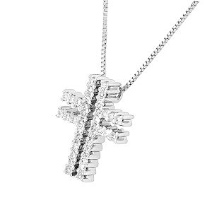 Λευκόχρυσος σταυρός με διαμάντια 0.26ct σετ με αλυσίδα σε 18 καράτια.CR6400