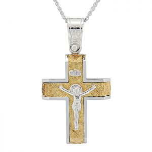 Χρυσός σταυρός ανδρικός με τον εσταυρωμένο σε 14 καράτια.CRA0683