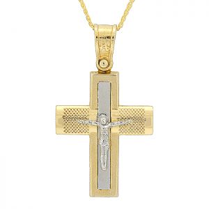Χρυσός σταυρός ανδρικός με τον εσταυρωμένο σε 14 καράτια.CRA0691