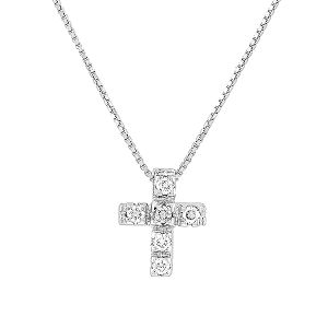 Λευκόχρυσος μπριγιαντένιος σταυρός με διαμάντια 0.10ct και αλυσίδα 18Κ.  CR7540
