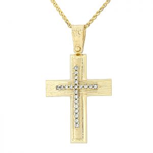 Χρυσός γυναικείος σταυρός και αλυσίδα σετ 14 καρατιών. CRK8652
