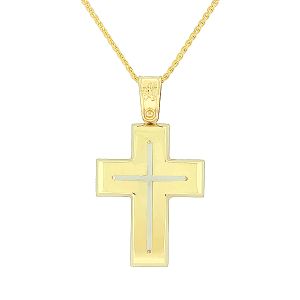 Εντυπωσιακός χρυσός ανδρικός σταυρός αρραβώνα με αλυσίδα σε 14 καράτια. CRA8683