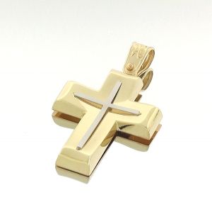 Εντυπωσιακός χρυσός ανδρικός σταυρός αρραβώνα με αλυσίδα σε 14 καράτια. CRA8683