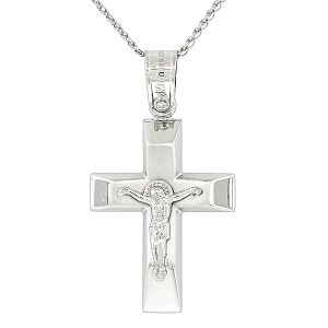 Ανδρικός σταυρός λευκόχρυσος με Εσταυρωμένο και αλυσίδα σε 14 καράτια. CRA9603