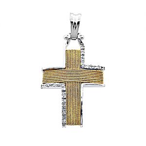 Ιδιάτερος σταυρός χειροποίητος σε λευκό και κίτρινο χρυσό 18 καρατίων με διαμάντια. CRK949
