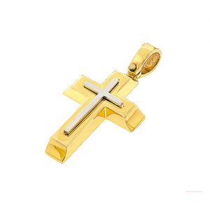 Χρυσός σταυρός βάφτισης με λευκόχρυσα στοιχεία σε 14 καράτια CRA0046