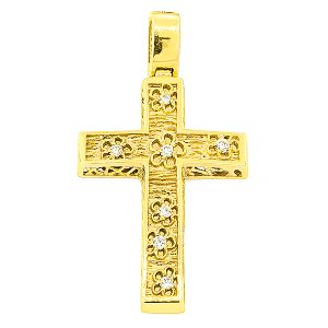 Περίτεχνος χειροποίητος σταυρός βάφτισης αρραβώνα σε χρυσό 18 καρατίων με διαμάντια. CRK801