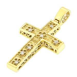 Περίτεχνος χειροποίητος σταυρός βάφτισης αρραβώνα σε χρυσό 18 καρατίων με διαμάντια. CRK801