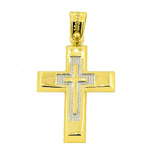 Χρυσός ιδαίτερος σταυρός με λευκά στοιχεία σε 14 καράτια. CRA0162